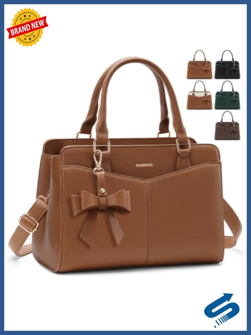 PU Leather Satchel Purse for Women Structured Work Handbag with Bowknot